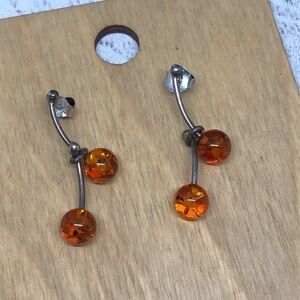 Vintage artisan handcrafted sterling silver amber berries earrings modernist.